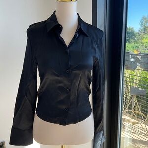 Zara black satin effect long sleeve button down blouse